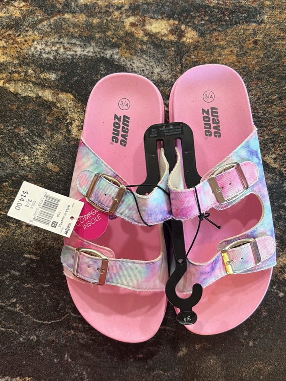 Wave Zone Pink Tie-Dye Double Buckle Sandals Girls size 3/4 NWT